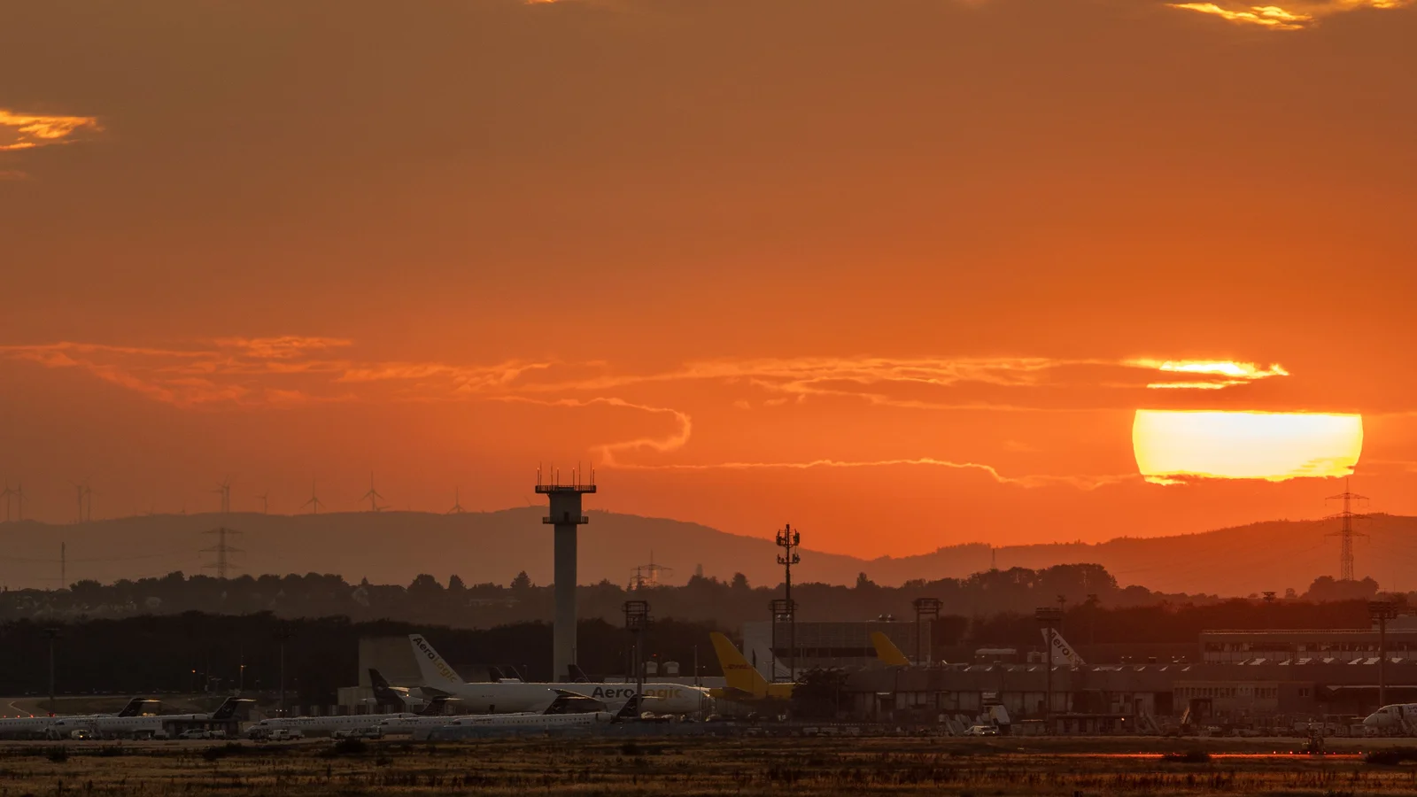 Brandless aviation scene at sunset